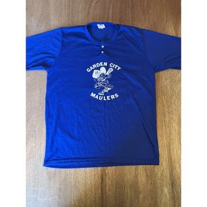 70s 80s Vintage Tee Shirt Garden City Maulers Henley Collar Sports Belle Large